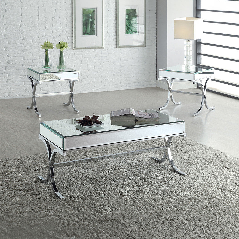 ACME 81195 Yuri Coffee Table, Mirrored Top & Chrome