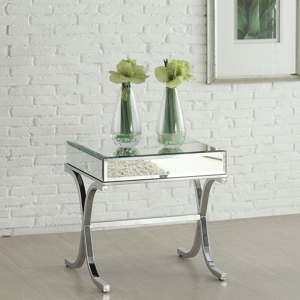 ACME 81197 Yuri End Table, Mirrored Top & Chrome