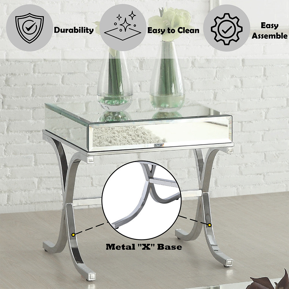 ACME 81197 Yuri End Table, Mirrored Top & Chrome