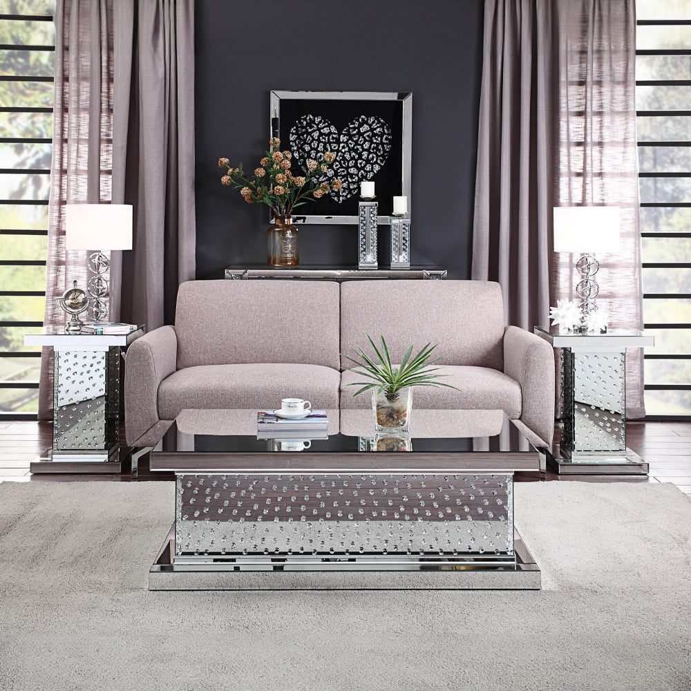 ACME 81412 Nysa End Table, Mirrored & Faux Crystals