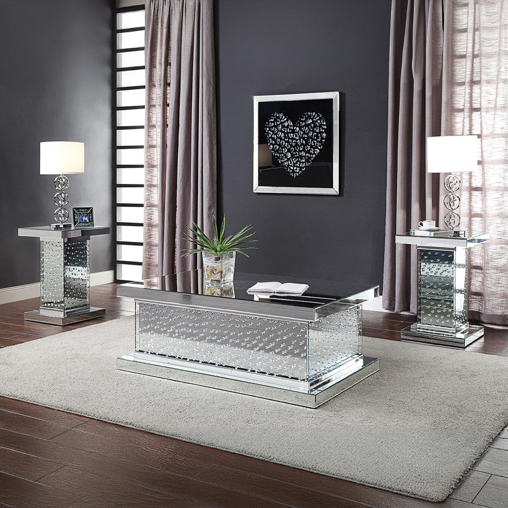 ACME 81412 Nysa End Table, Mirrored & Faux Crystals