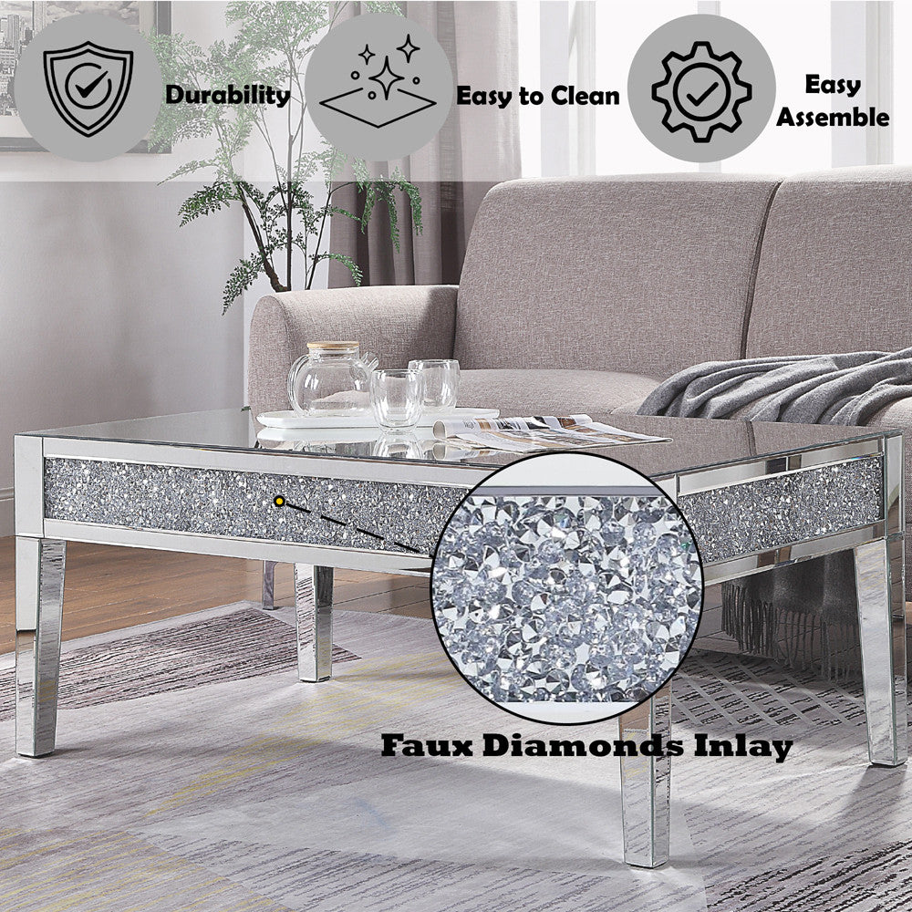 ACME 81415 Noralie Coffee Table, Mirrored & Faux Diamonds