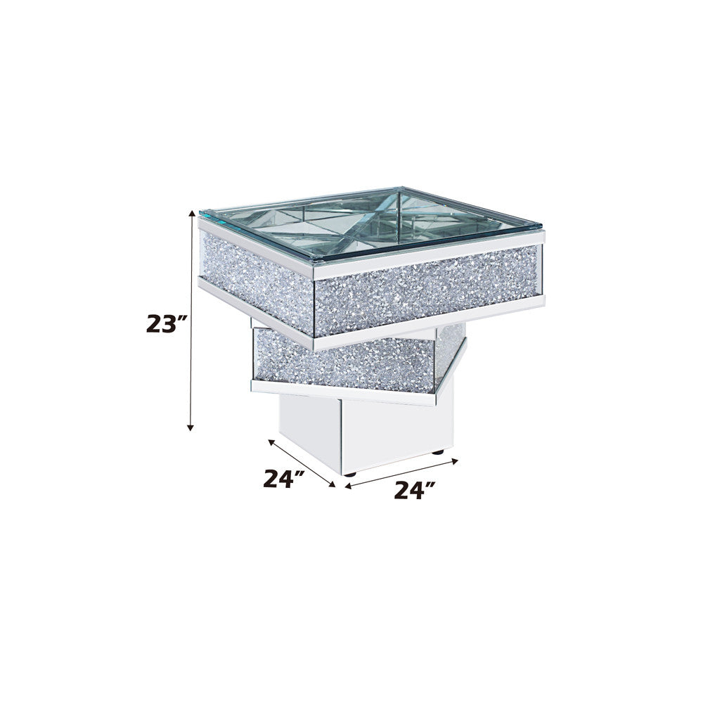 ACME 81467 Noralie End Table, Mirrored & Faux Diamonds