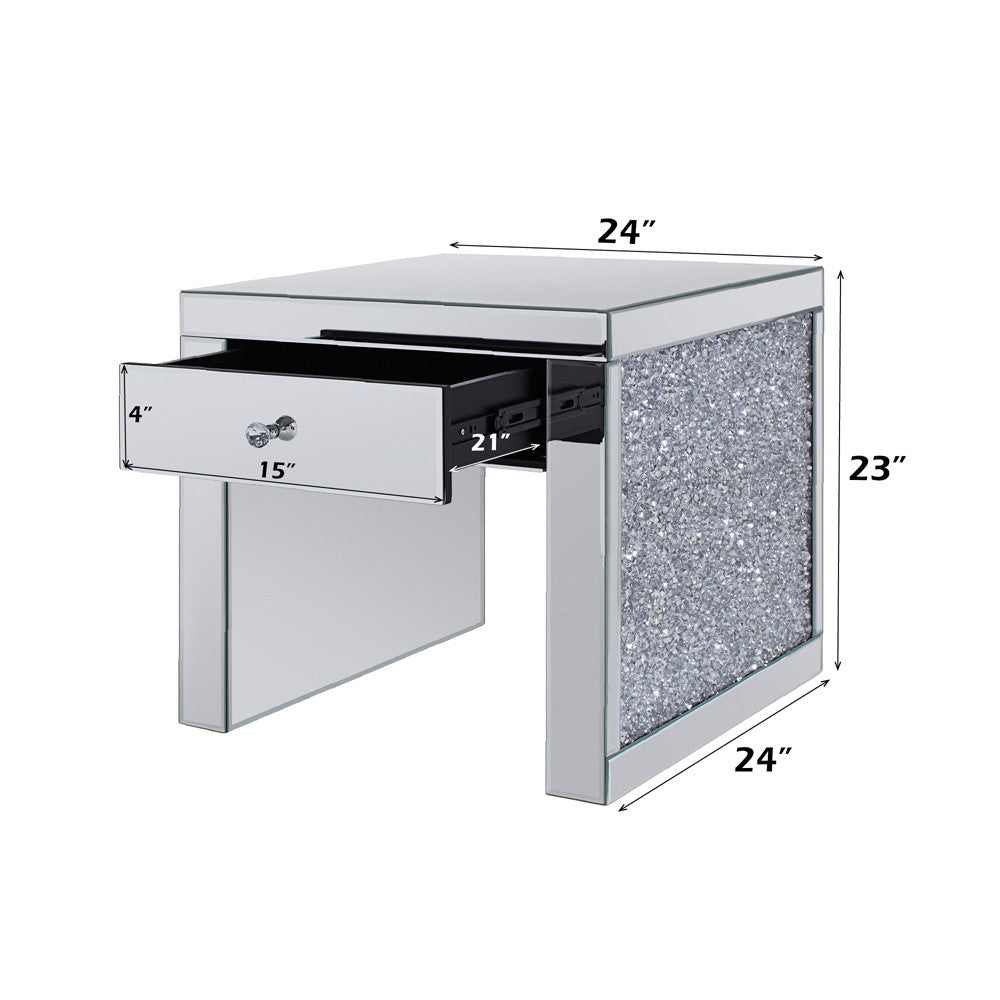 ACME 81477 Noralie End Table, Mirrored & Faux Diamonds