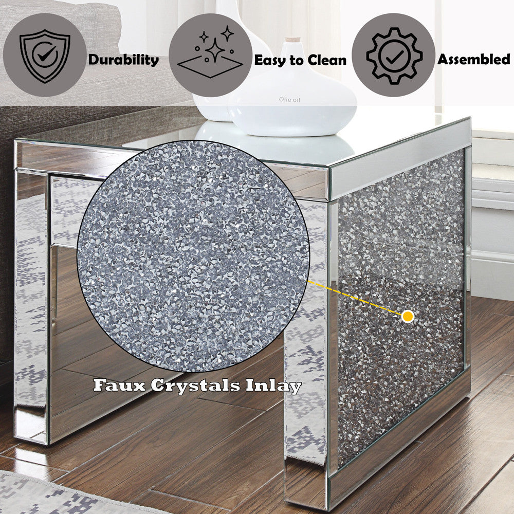 ACME 81477 Noralie End Table, Mirrored & Faux Diamonds