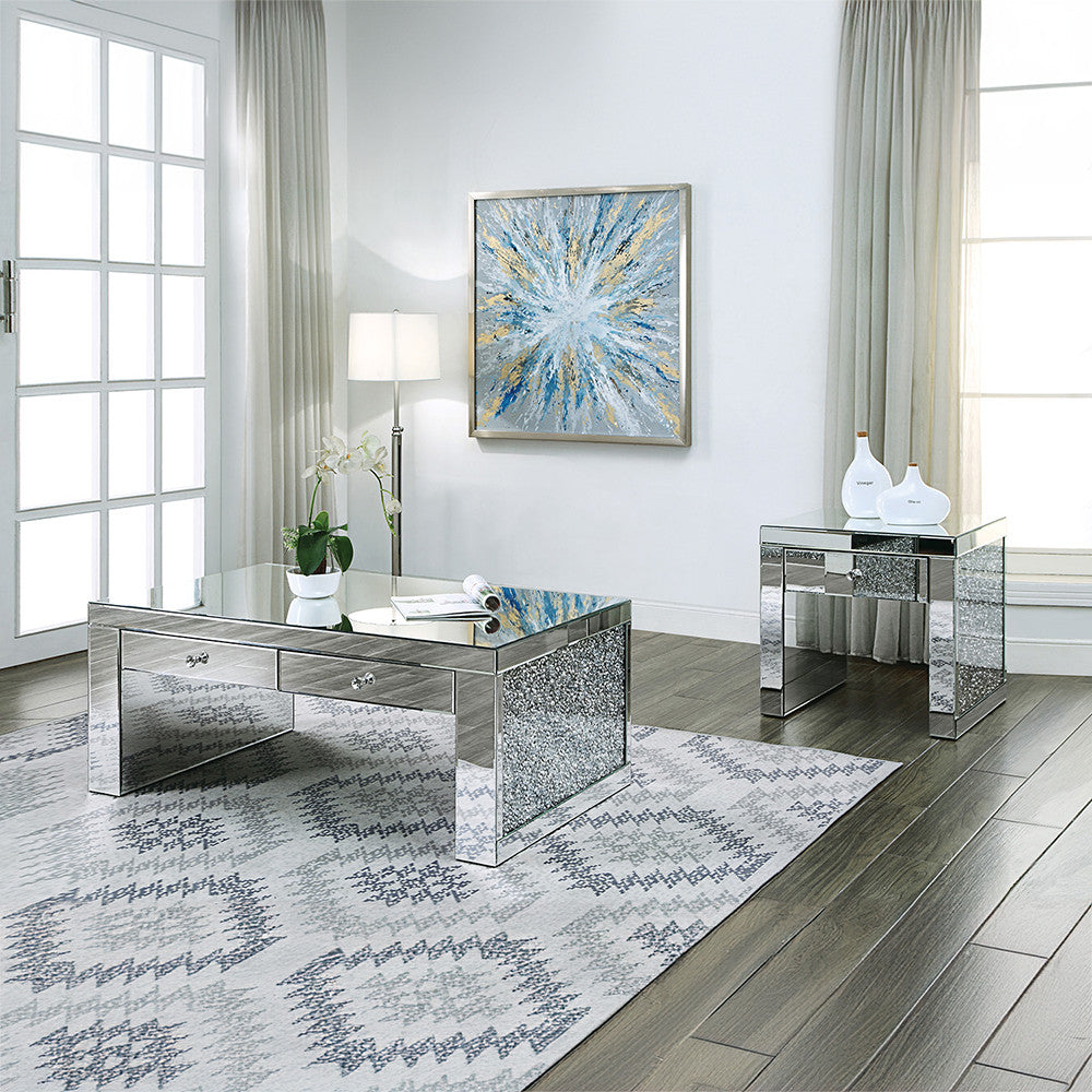ACME 81477 Noralie End Table, Mirrored & Faux Diamonds