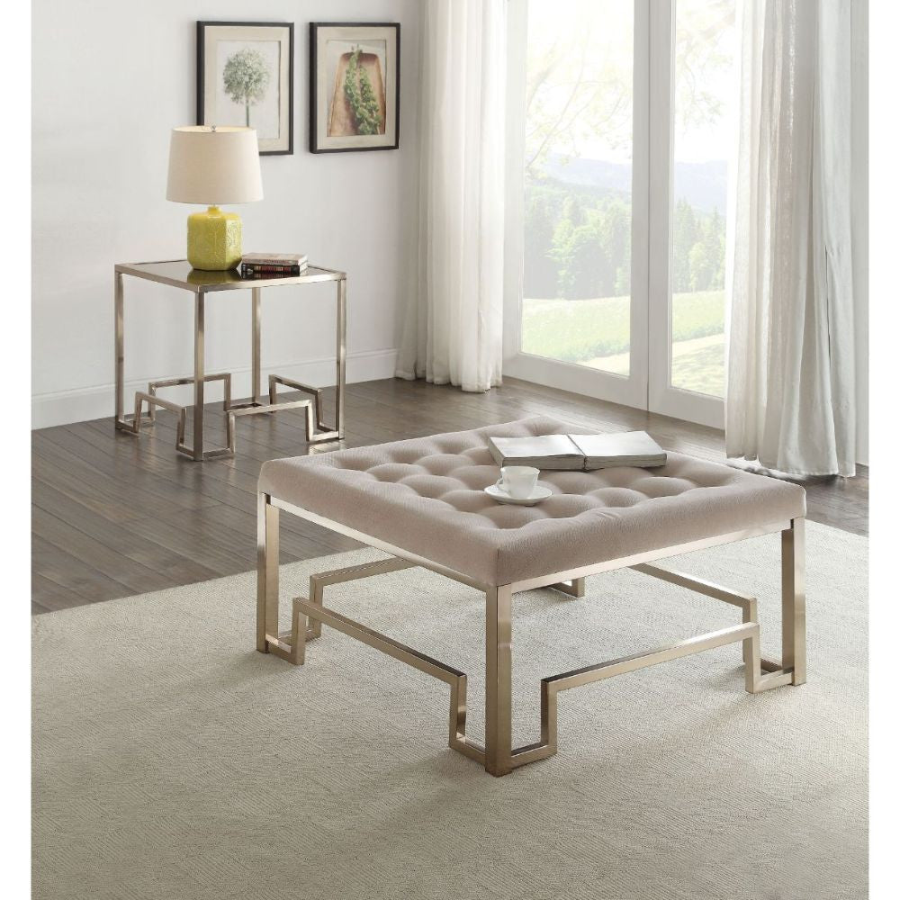 ACME 81625 Damien Cocktail Ottoman, Fabric & Champagne