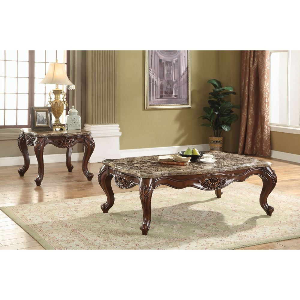 ACME 81655 Jardena Coffee Table, Marble & Cherry Oak