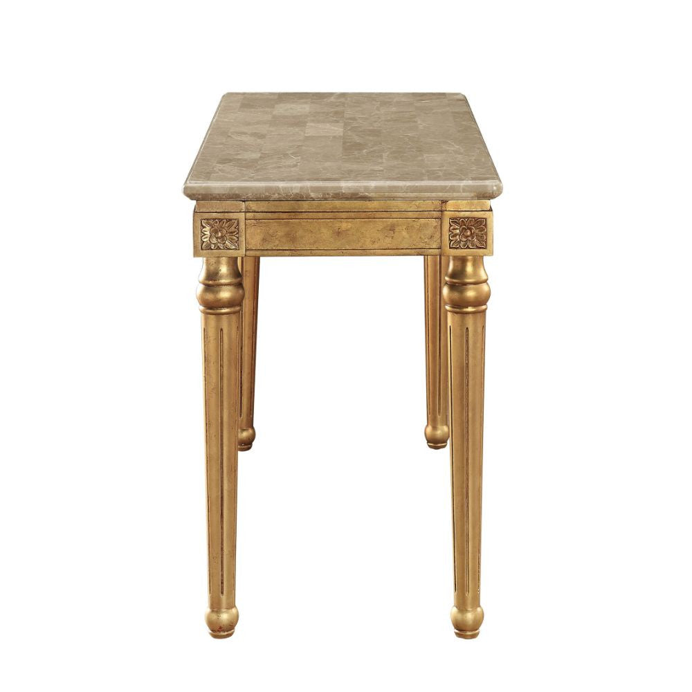 ACME 81718 Daesha Sofa Table, Marble & Antique Gold