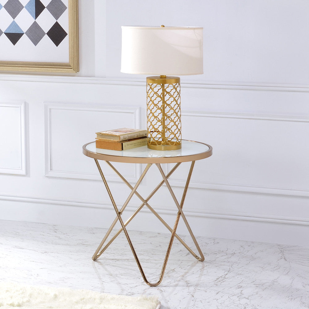 ACME 81827 Valora End Table, Champagne & Frosted Glass  3