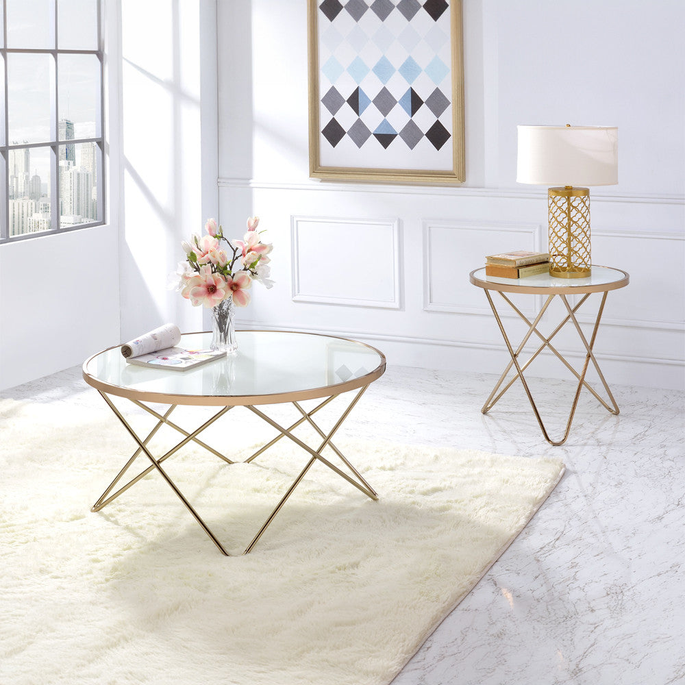 ACME 81827 Valora End Table, Champagne & Frosted Glass  4