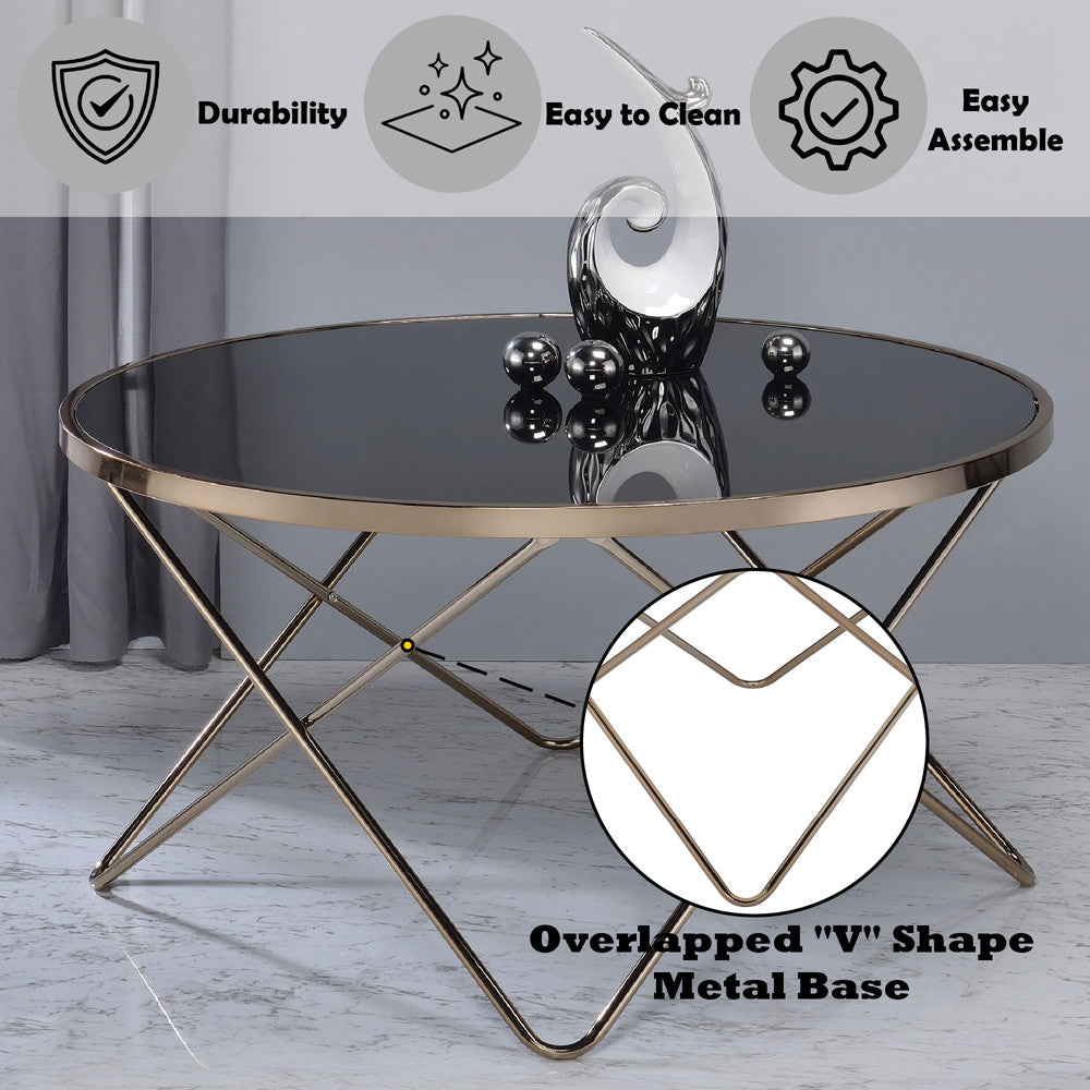 ACME 81830 Valora Coffee Table, Champagne & Black Glass  4