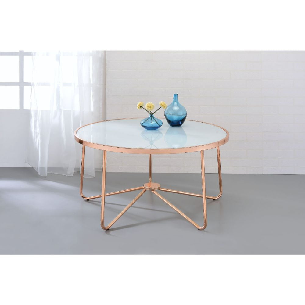 ACME 81835 Alivia Coffee Table, Rose Gold & Frosted Glass