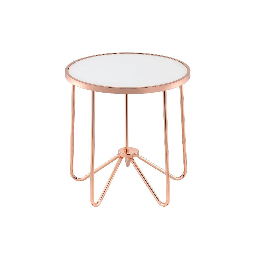 ACME 81837 Alivia End Table, Rose Gold & Frosted Glass