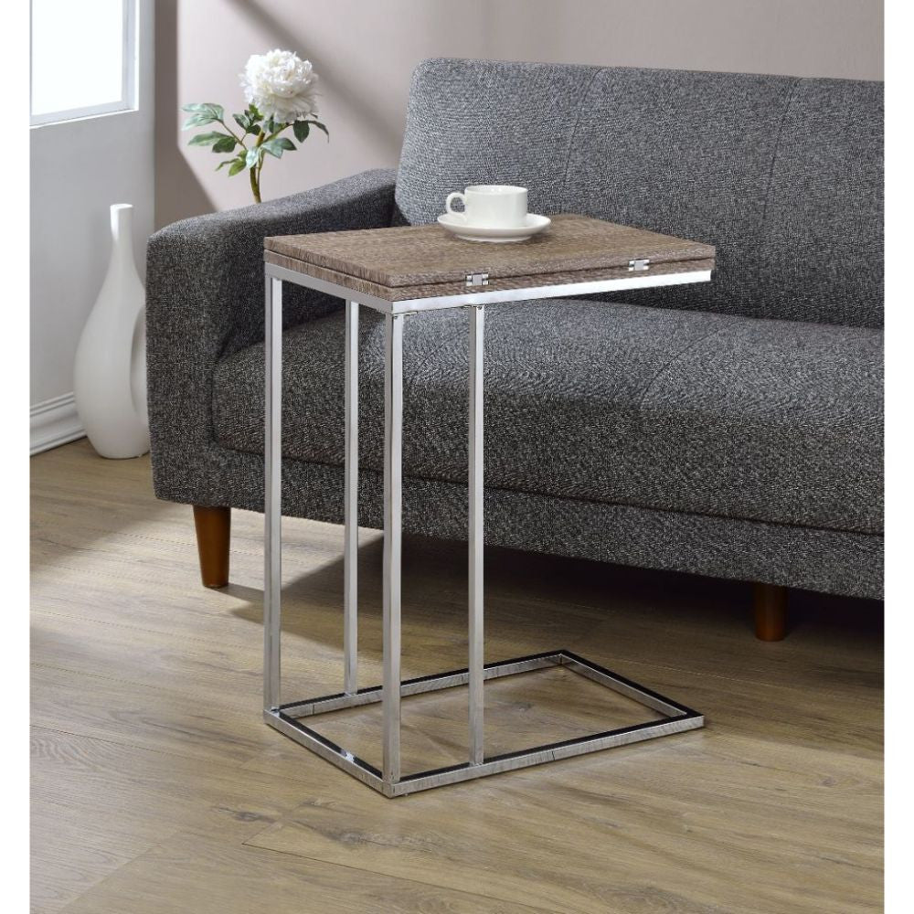 ACME 81849 Danson Side Table, Weathered Oak & Chrome