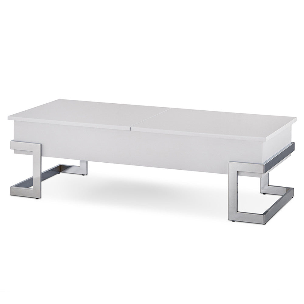 ACME 81850 Calnan Coffee Table with Lift Top, White & Chrome