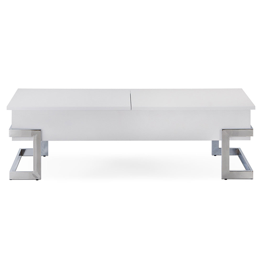 ACME 81850 Calnan Coffee Table with Lift Top, White & Chrome