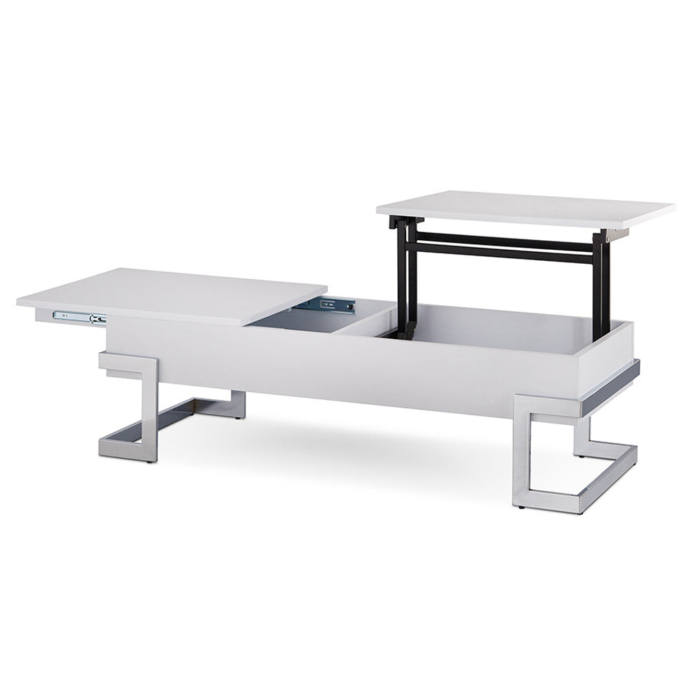 ACME 81850 Calnan Coffee Table with Lift Top, White & Chrome