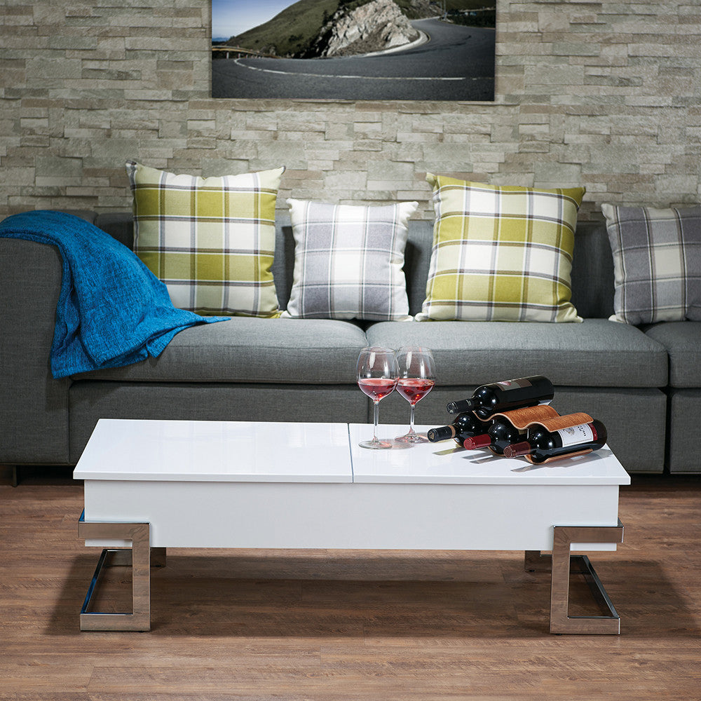 ACME 81850 Calnan Coffee Table with Lift Top, White & Chrome