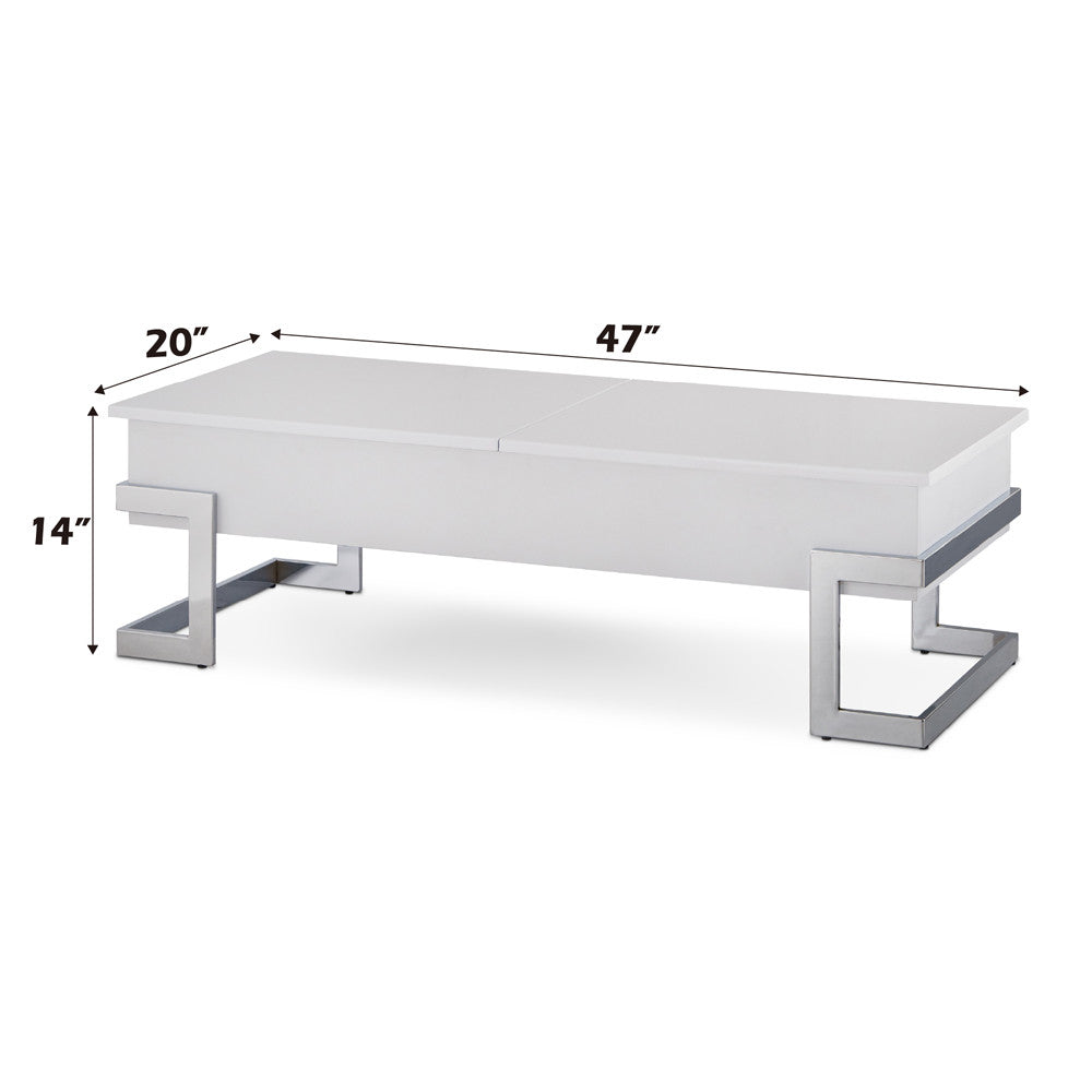 ACME 81850 Calnan Coffee Table with Lift Top, White & Chrome