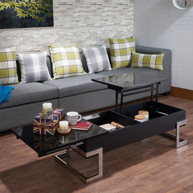 ACME 81855 Calnan Coffee Table with Lift Top, Black & Chrome