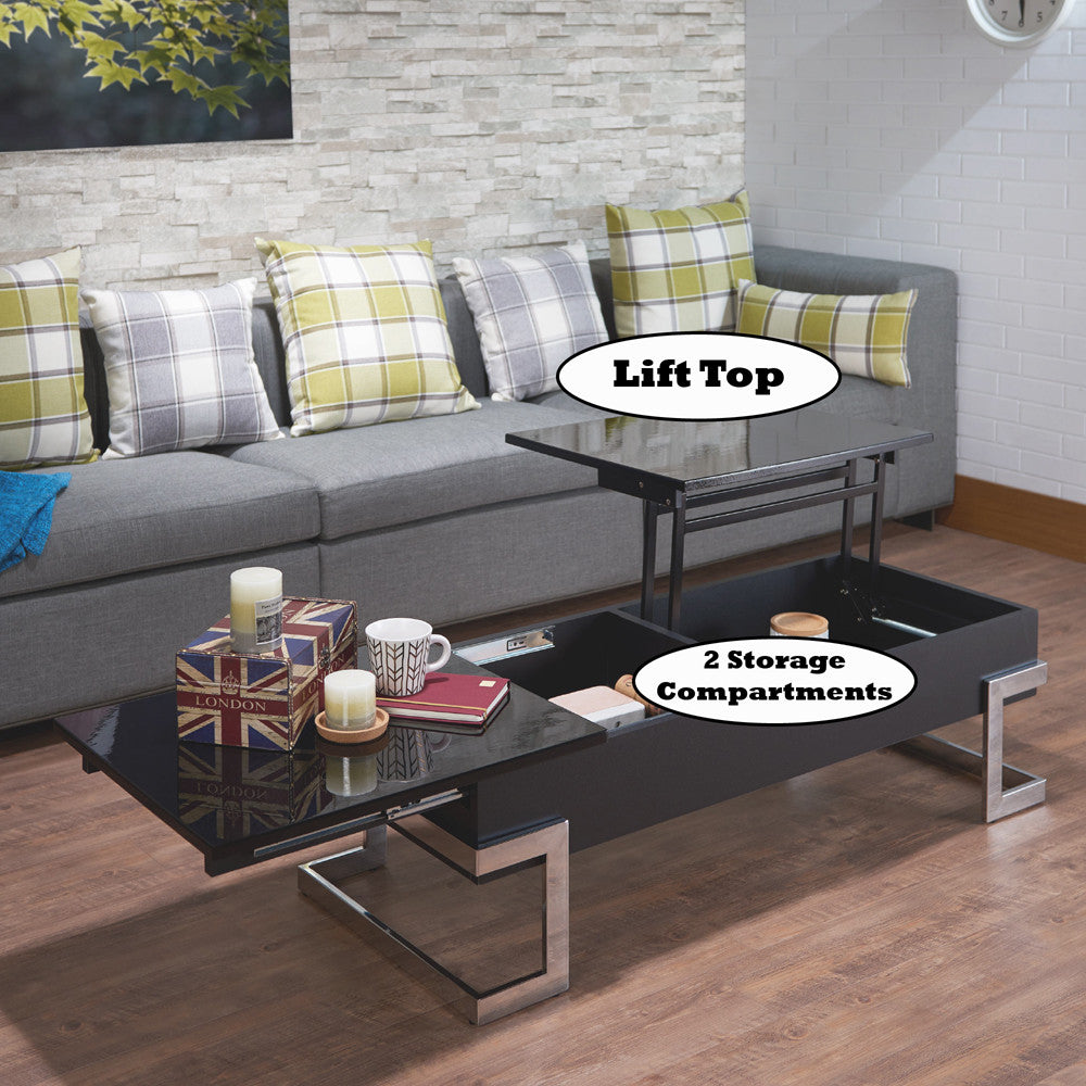 ACME 81855 Calnan Coffee Table with Lift Top, Black & Chrome