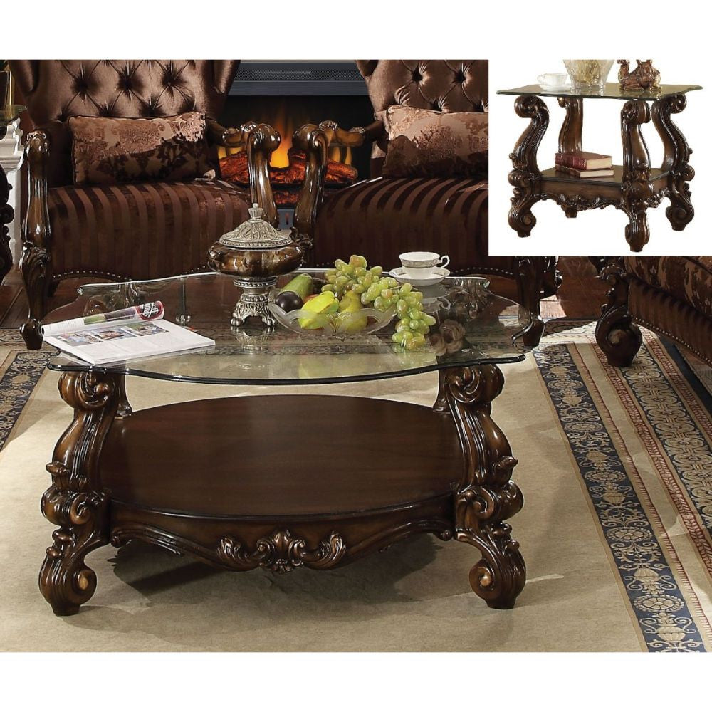 ACME 82080 Versailles Coffee Table, Cherry Oak & Clear Glass (1Set/2Ctn)  1