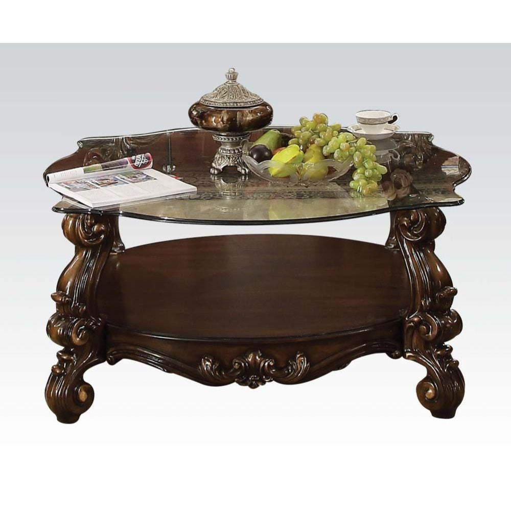 ACME 82080 Versailles Coffee Table, Cherry Oak & Clear Glass (1Set/2Ctn)  2