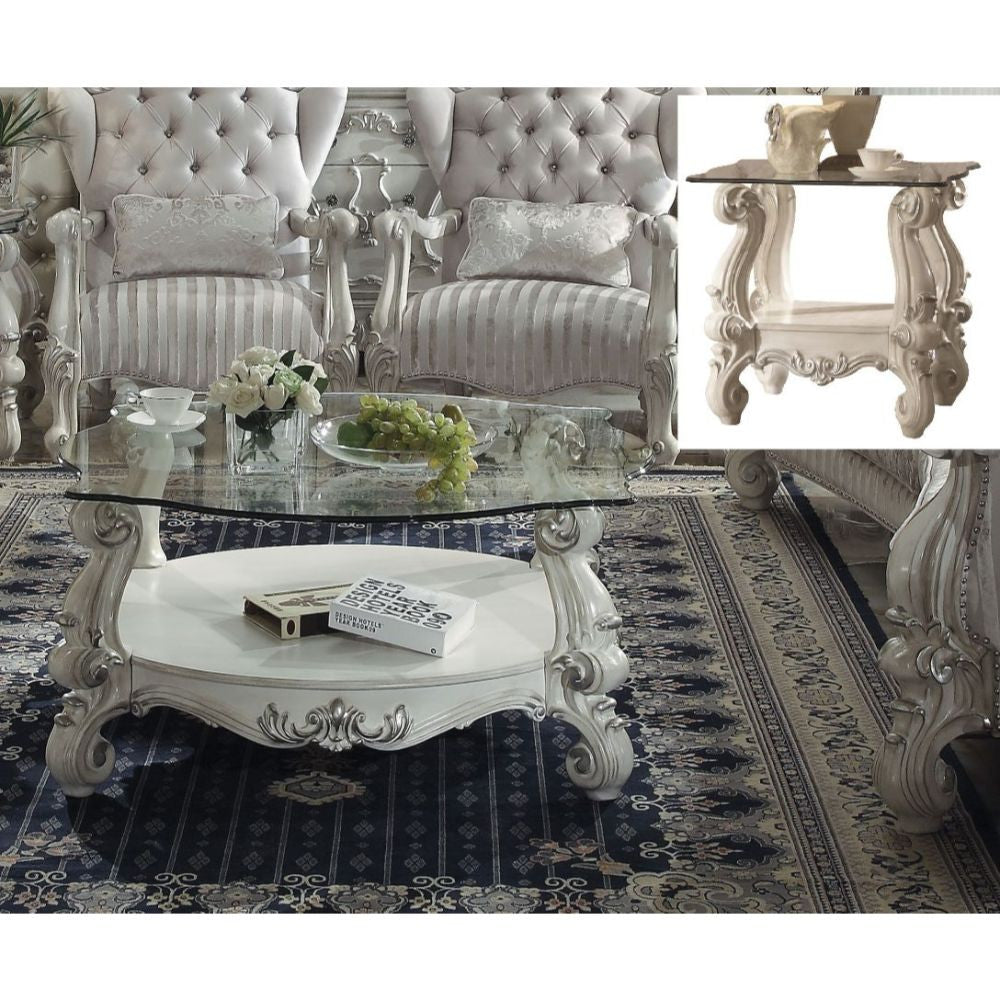 ACME 82085 Versailles Coffee Table, Bone White & Clear Glass (1Set/2Ctn)  1