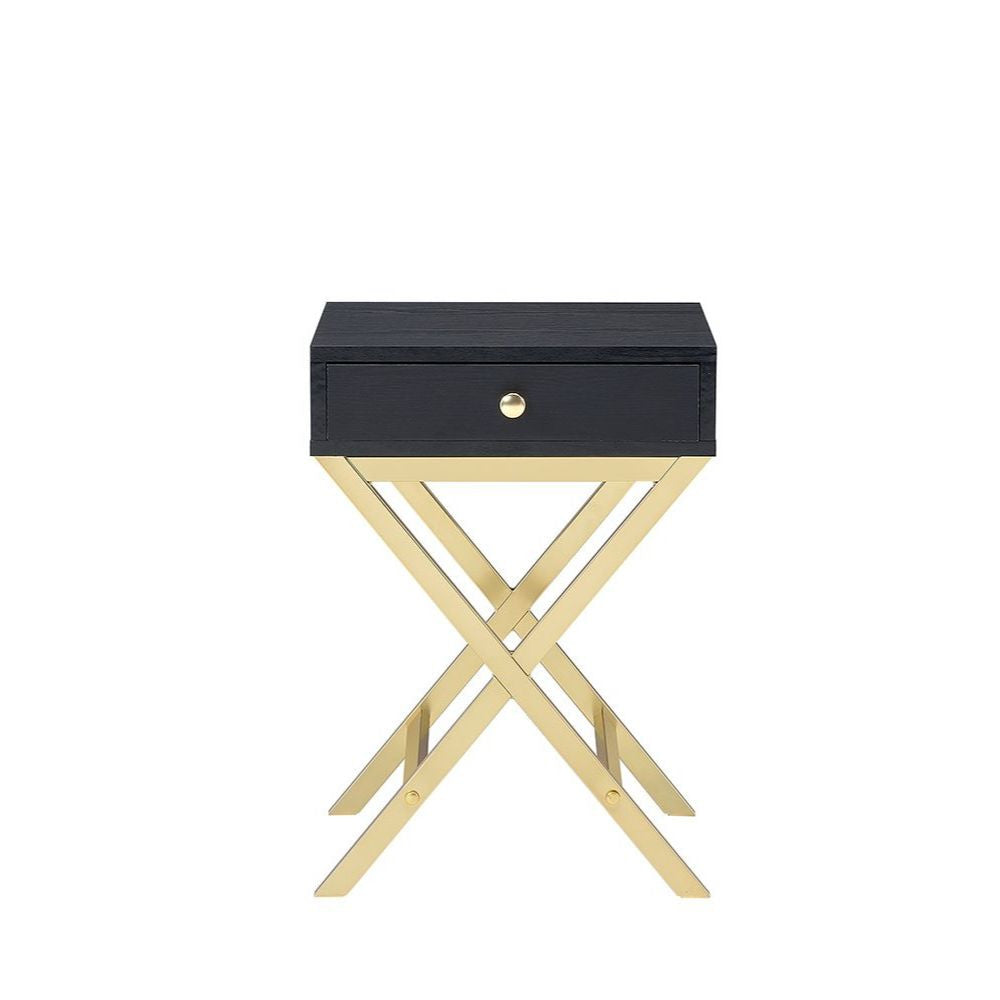 ACME 82296 Coleen Side Table, Black & Brass