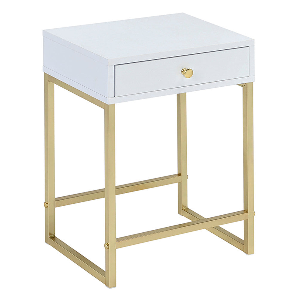 ACME 82298 Coleen Side Table, White & Brass