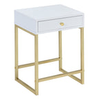 ACME 82298 Coleen Side Table, White & Brass