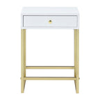 ACME 82298 Coleen Side Table, White & Brass
