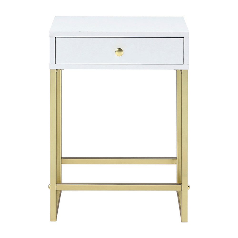 ACME 82298 Coleen Side Table, White & Brass