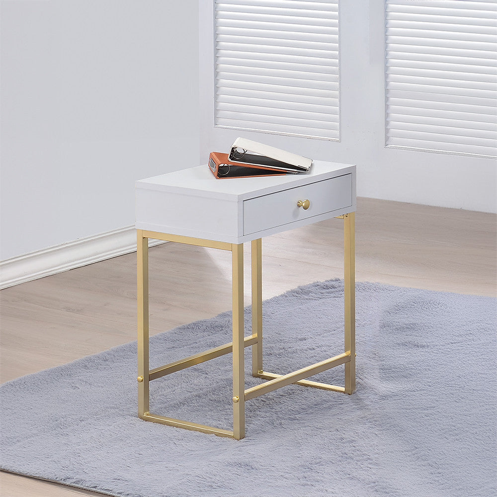 ACME 82298 Coleen Side Table, White & Brass
