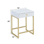 ACME 82298 Coleen Side Table, White & Brass