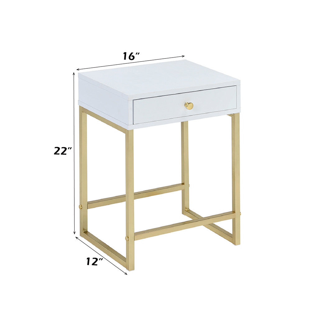 ACME 82298 Coleen Side Table, White & Brass