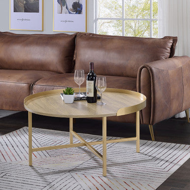 ACME 82335 Mithea Coffee Table, Oak Table Top & Gold Finish