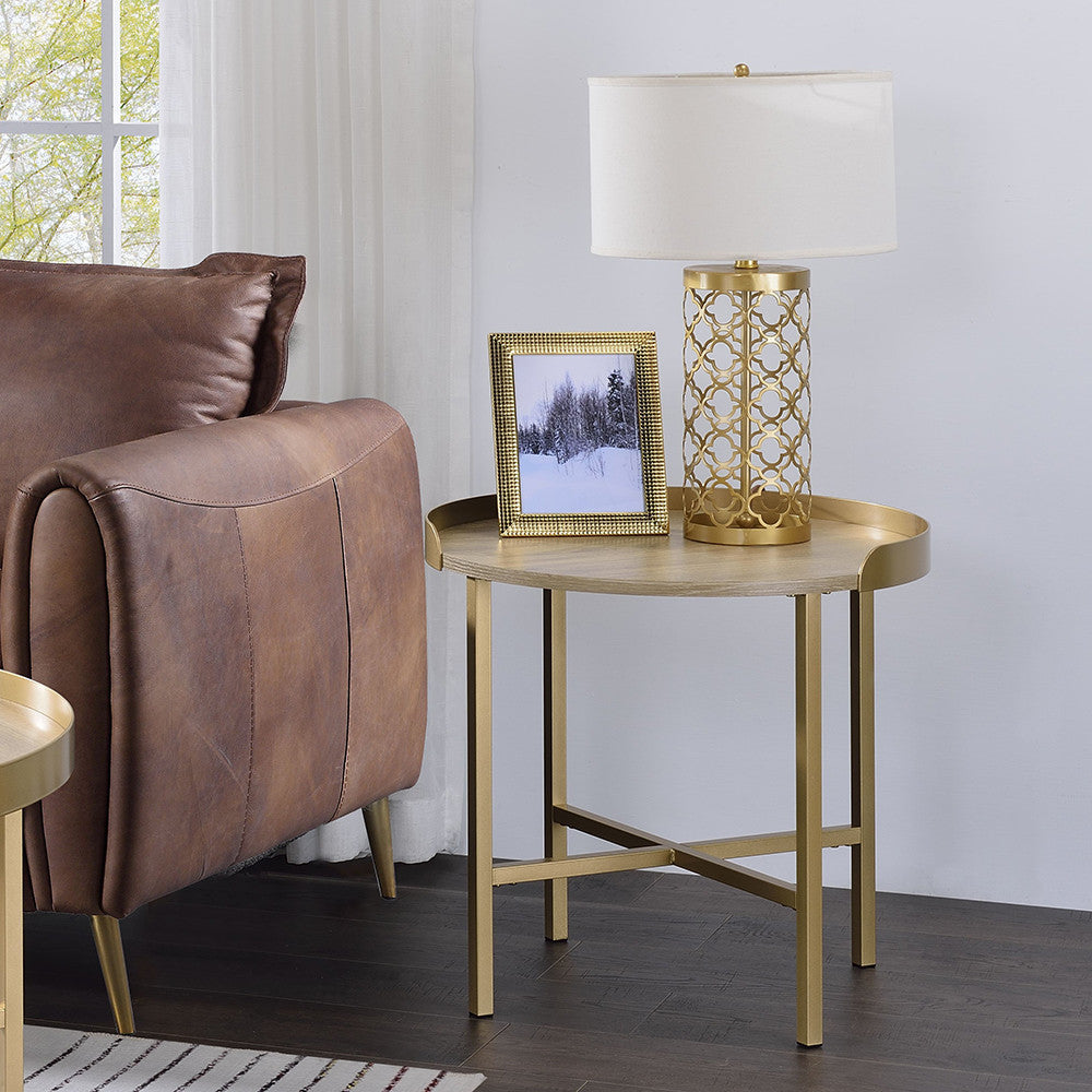 ACME 82337 Mithea End Table, Oak Table Top & Gold Finish