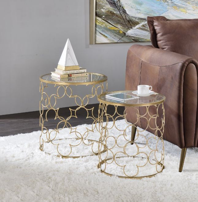 ACME 82342 Flowie Nesting Table, Clear Glass & Gold Finish