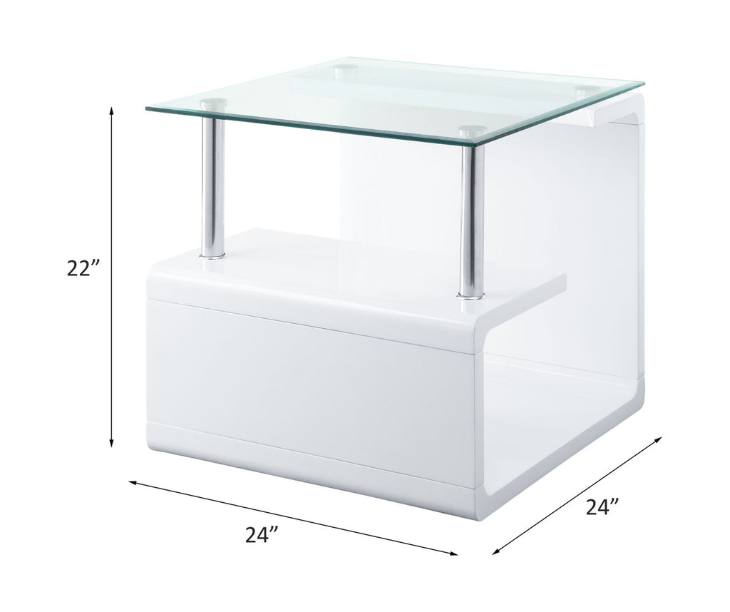 ACME 82362 Nevaeh End Table, Clear Glass & White High Gloss Finish