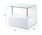 ACME 82362 Nevaeh End Table, Clear Glass & White High Gloss Finish