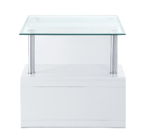 ACME 82362 Nevaeh End Table, Clear Glass & White High Gloss Finish