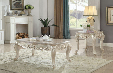ACME 82440 Gorsedd Coffee Table with Marble Top, Marble & Antique White