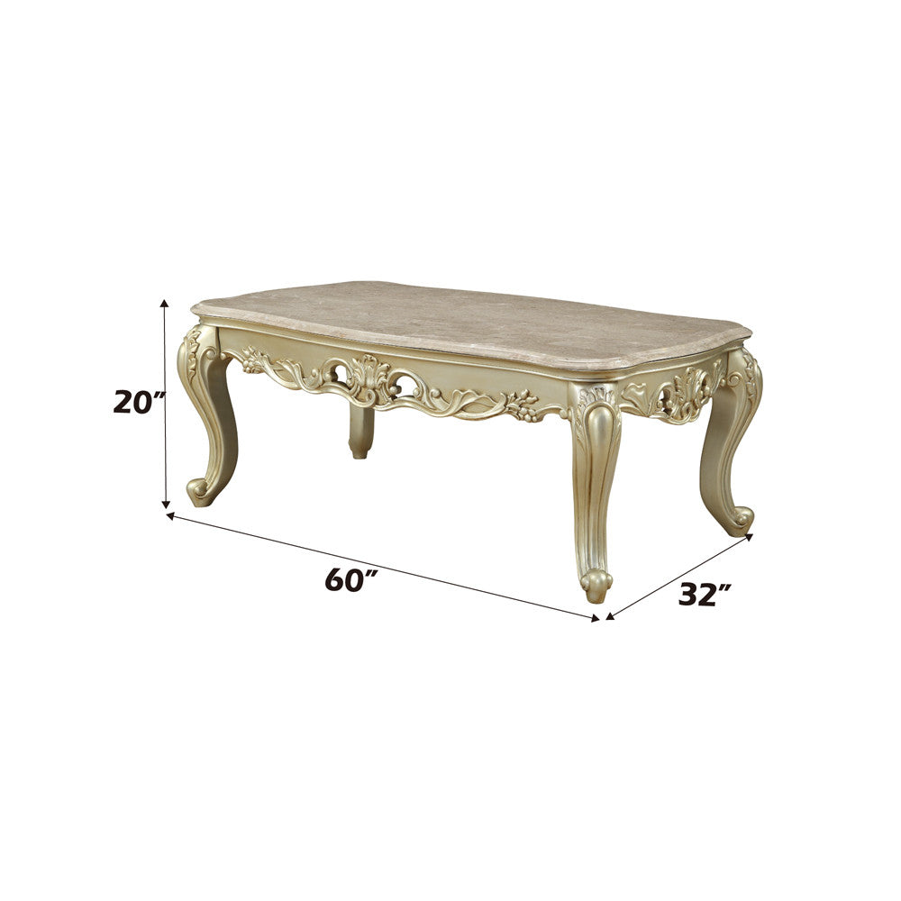 ACME 82440 Gorsedd Coffee Table with Marble Top, Marble & Antique White