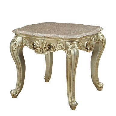 ACME 82442 Gorsedd End Table with Marble Top, Marble & Antique White