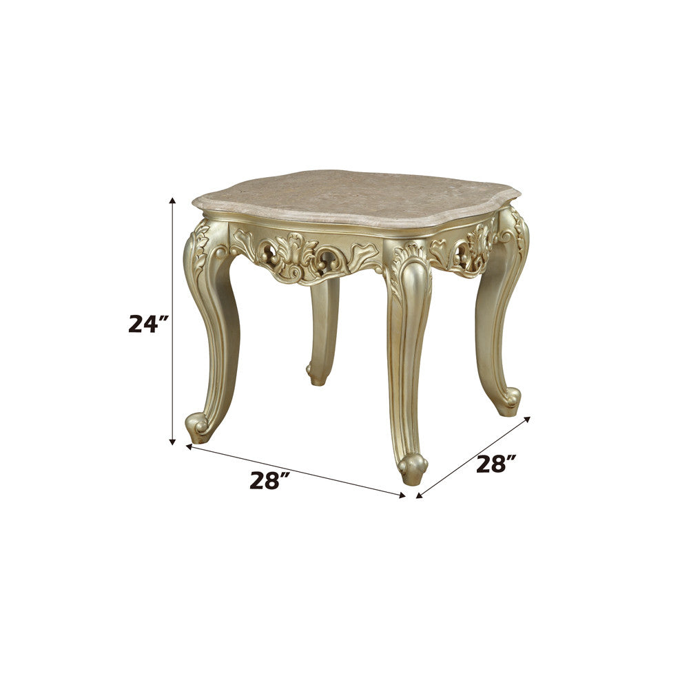 ACME 82442 Gorsedd End Table with Marble Top, Marble & Antique White