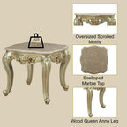 ACME 82442 Gorsedd End Table with Marble Top, Marble & Antique White