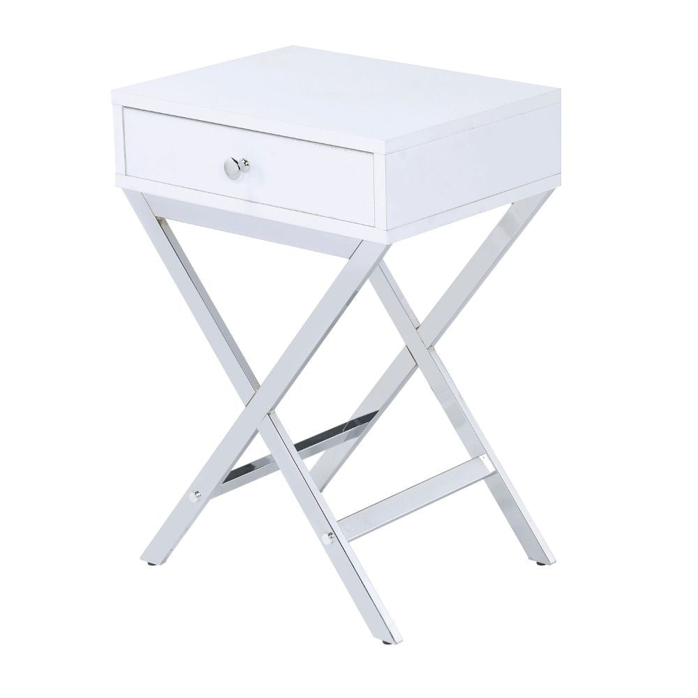 ACME 82696 Coleen Side Table, White & Brass