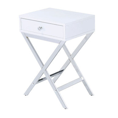 ACME 82696 Coleen Side Table, White & Brass